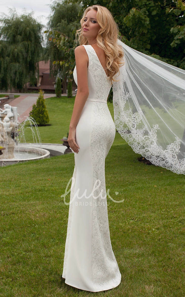 Jewel Lace Wedding Dress with V Back Floor-Length Bridal Gown Classy