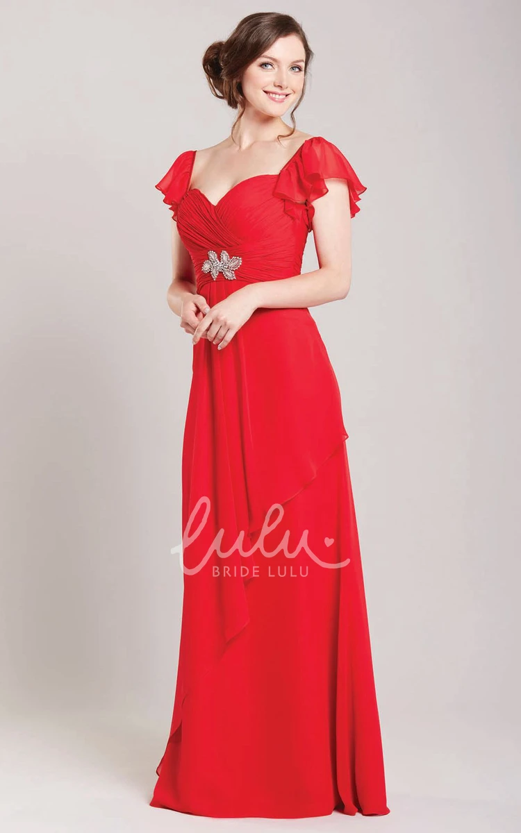 Sweetheart Poet-Sleeve Chiffon Bridesmaid Dress with Ruching Floor-Length