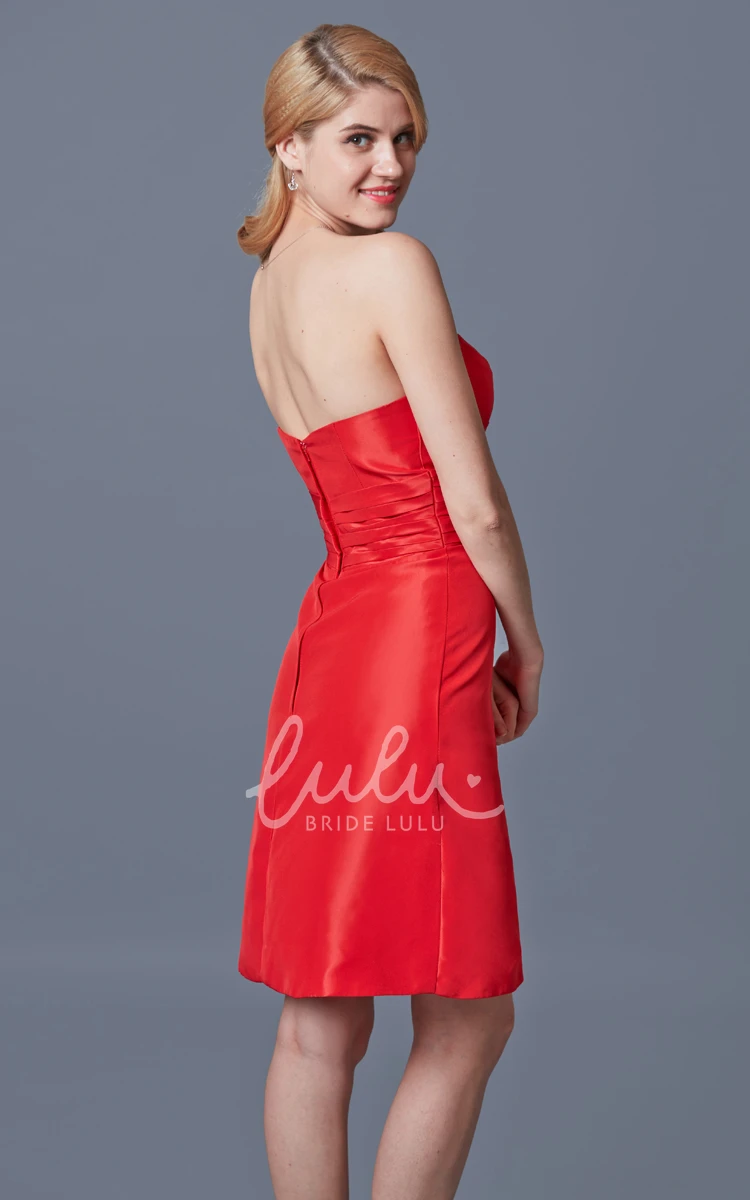 Strapless Sweetheart Satin Bridesmaid Dress With Ruffles Short & Sleeveless