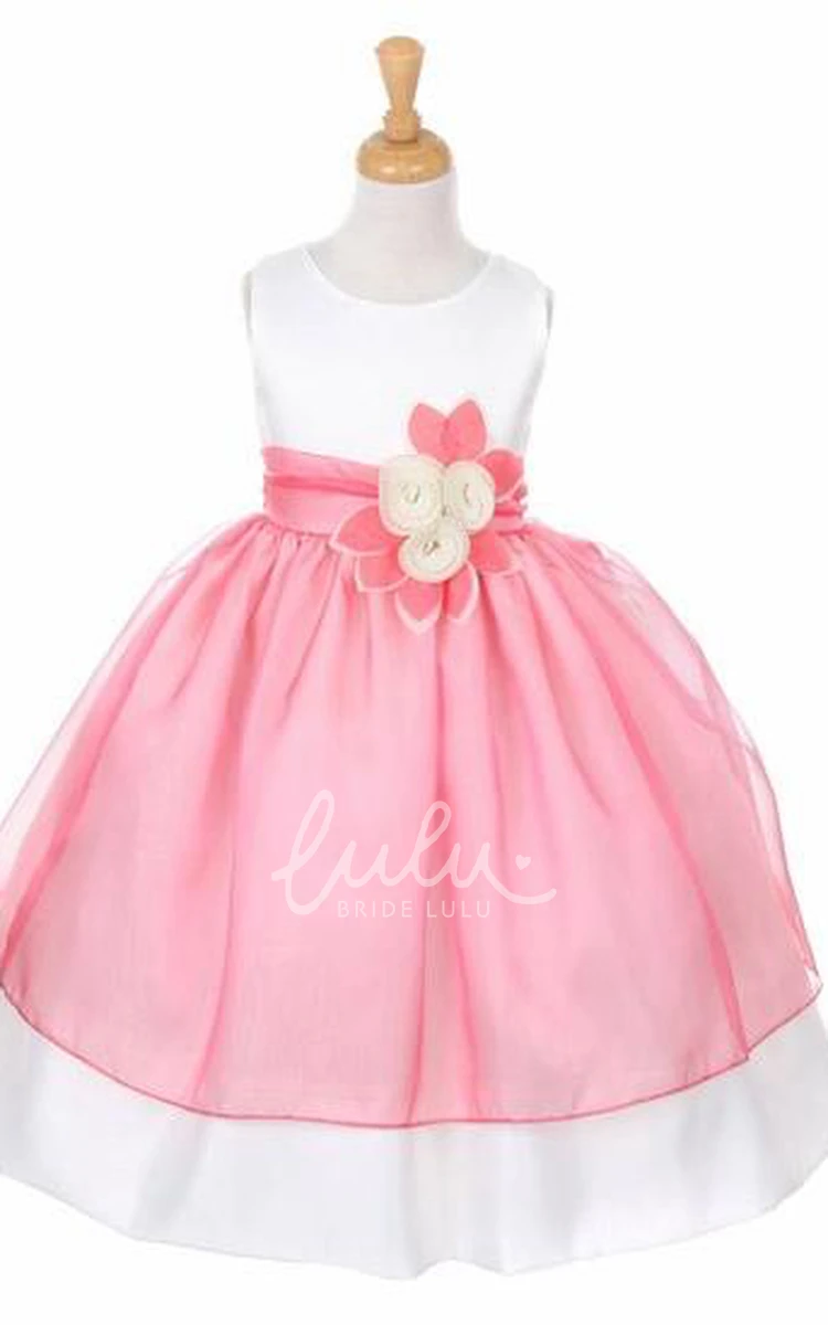 Tea-Length Tiered Tulle and Organza Flower Girl Dress Modern Design