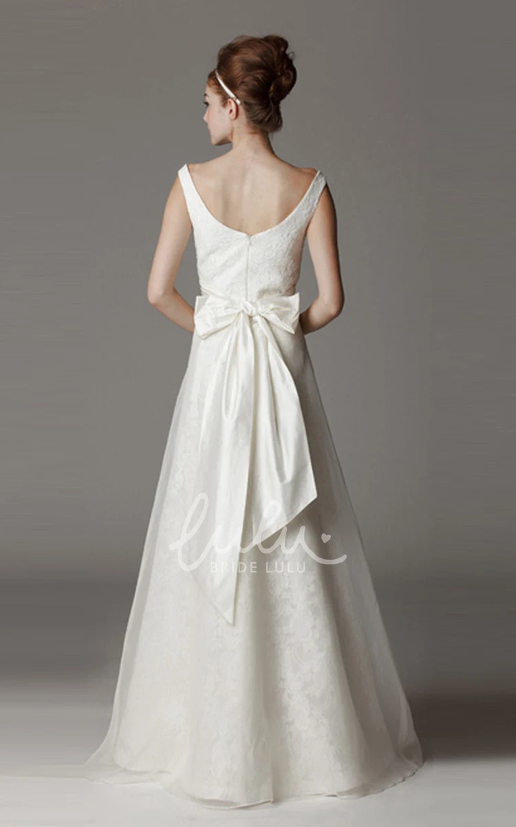 Sleeveless Satin A-Line Wedding Dress with Broach and Bow Detail