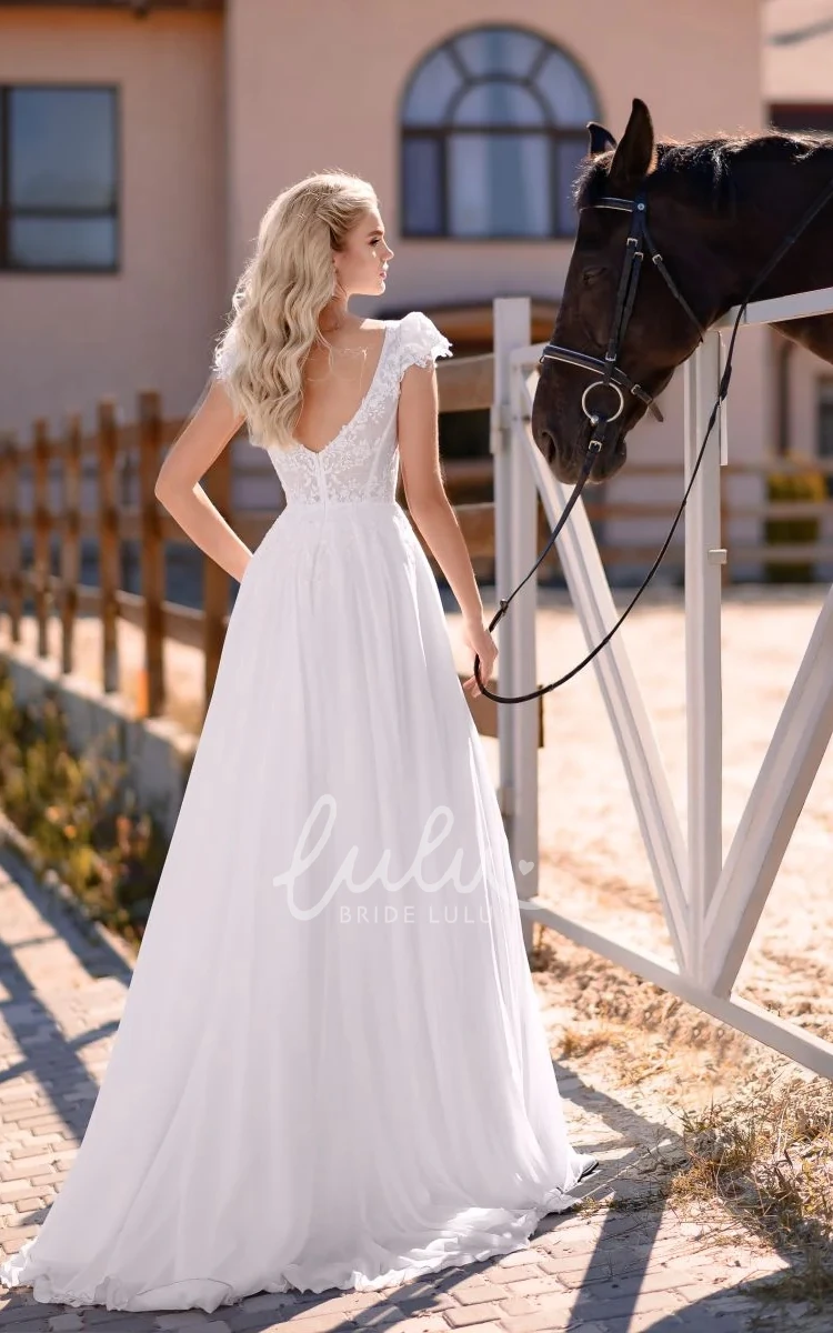 Casual Off-the-shoulder Sheath Chiffon Wedding Dress Simple Sweep Train Beach