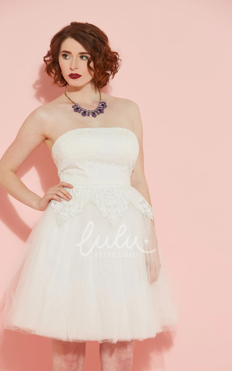 Tulle Strapless Wedding Dress with Lace Knee-Length A-Line