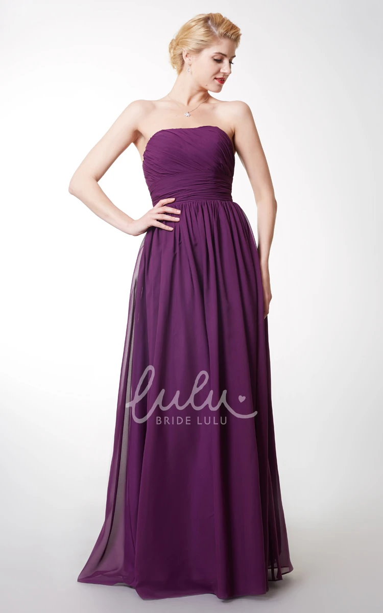 Bridesmaid Dress Strapless Empire Ruched Chiffon Sleeveless Elegant