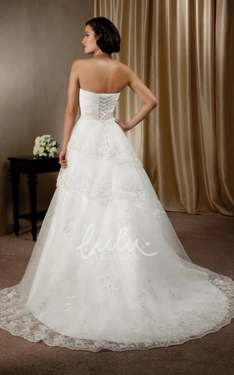 A-Line Sweetheart Satin Wedding Dress with Tiers and Jewellery