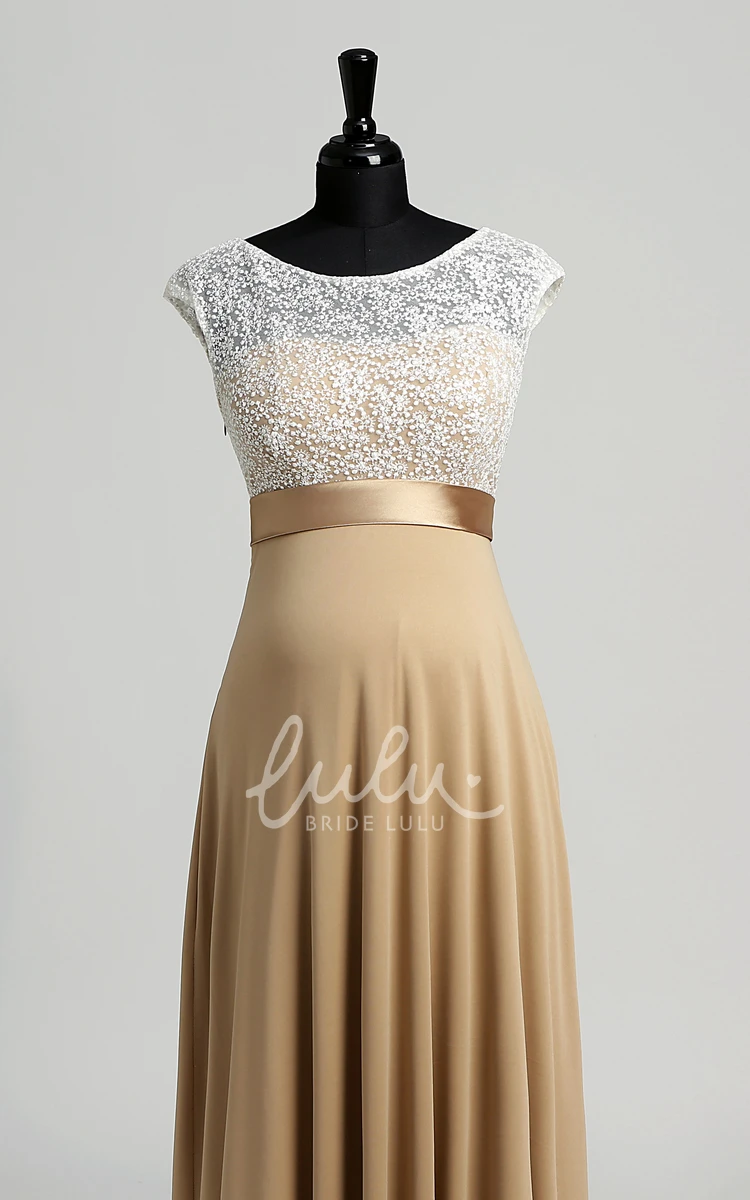 Maternity Lace A-line Dress with Cap Sleeves and Bateau Neckline
