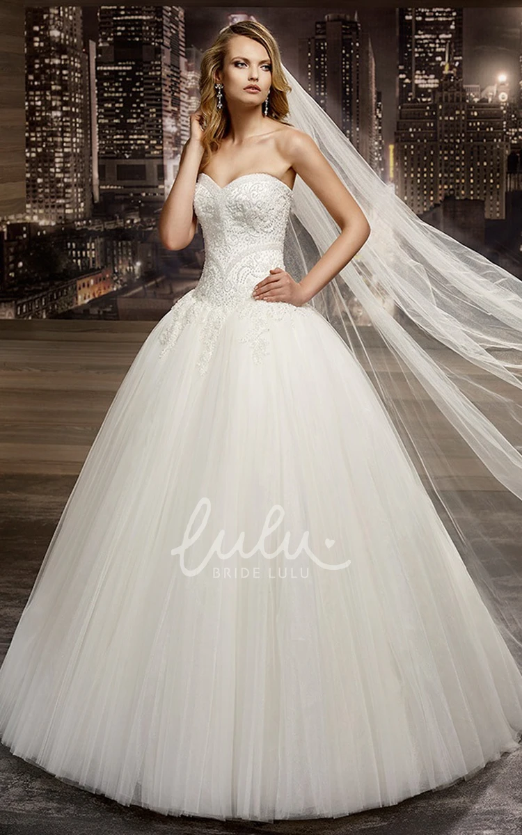 Appliqued Sweetheart Wedding Dress with Puffy Skirt and Beaded Corset