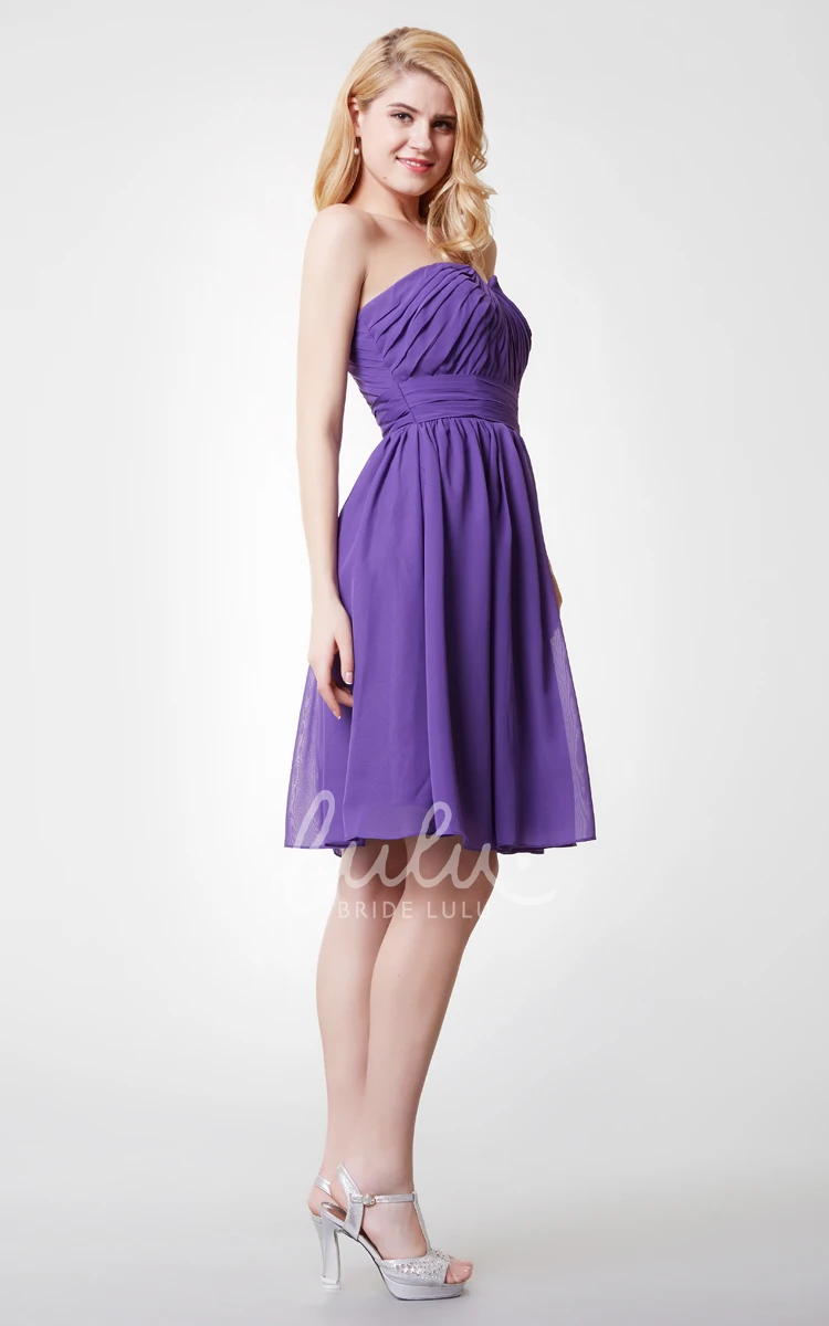 Strapless Ruched A-line Chiffon Bridesmaid Dress with V-cut Short & Flowy