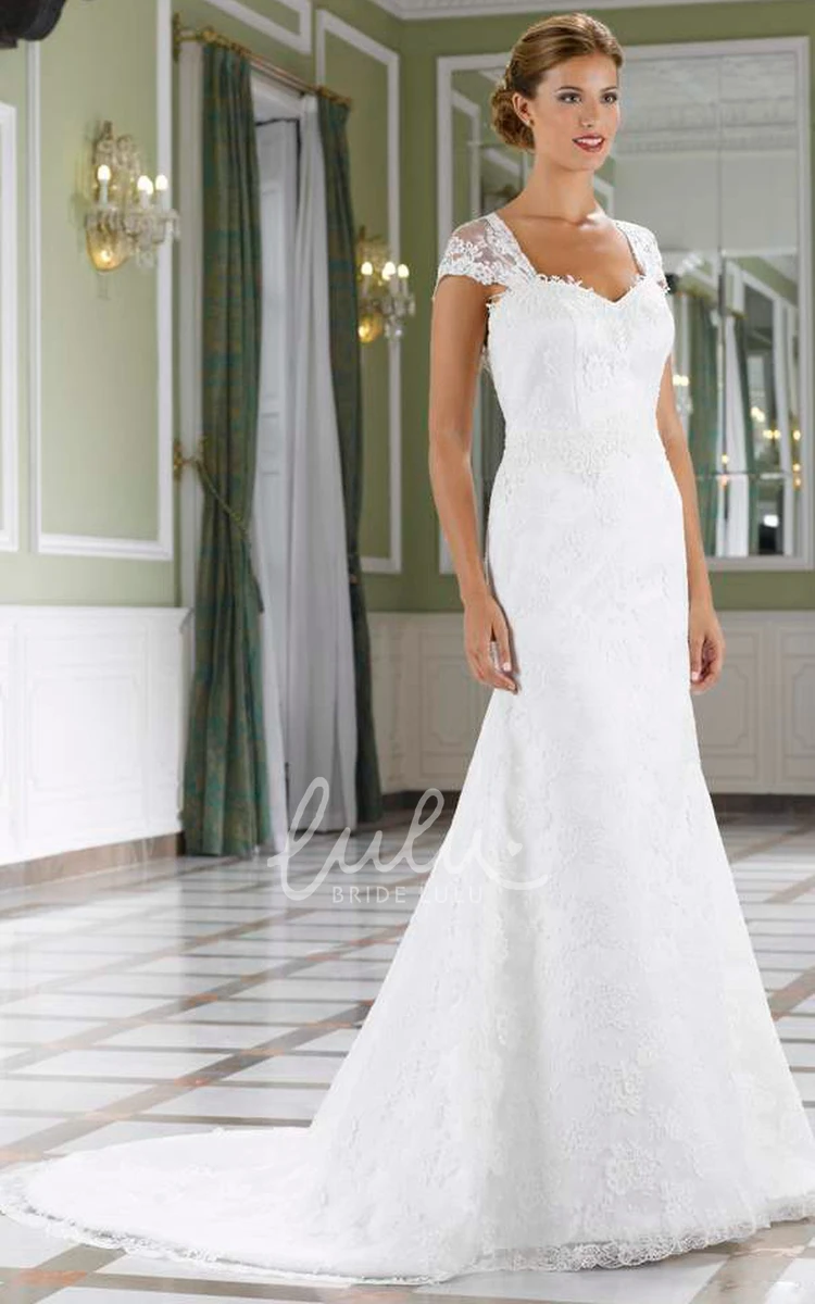 Cap-Sleeve Sweetheart Lace Wedding Dress