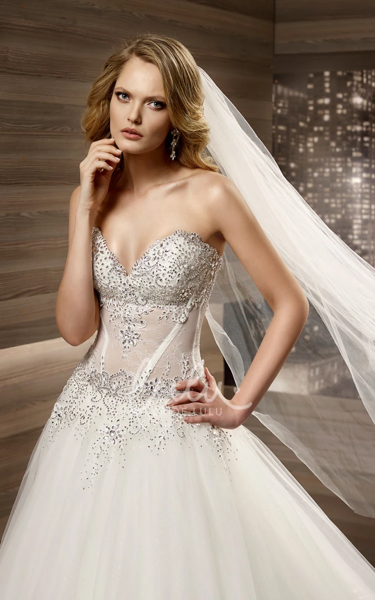 Beaded Illusion Corset A-Line Wedding Dress Sweetheart Brush Train