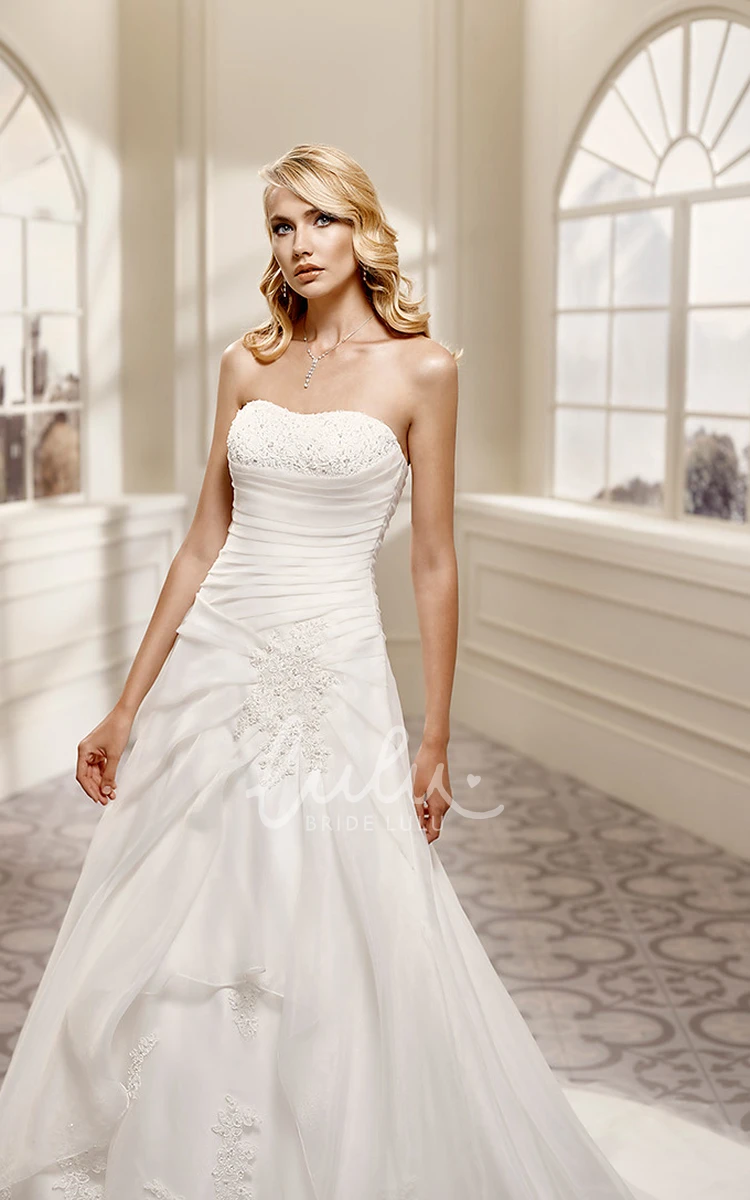 Strapless Maxi Satin A-Line Wedding Dress with Appliques