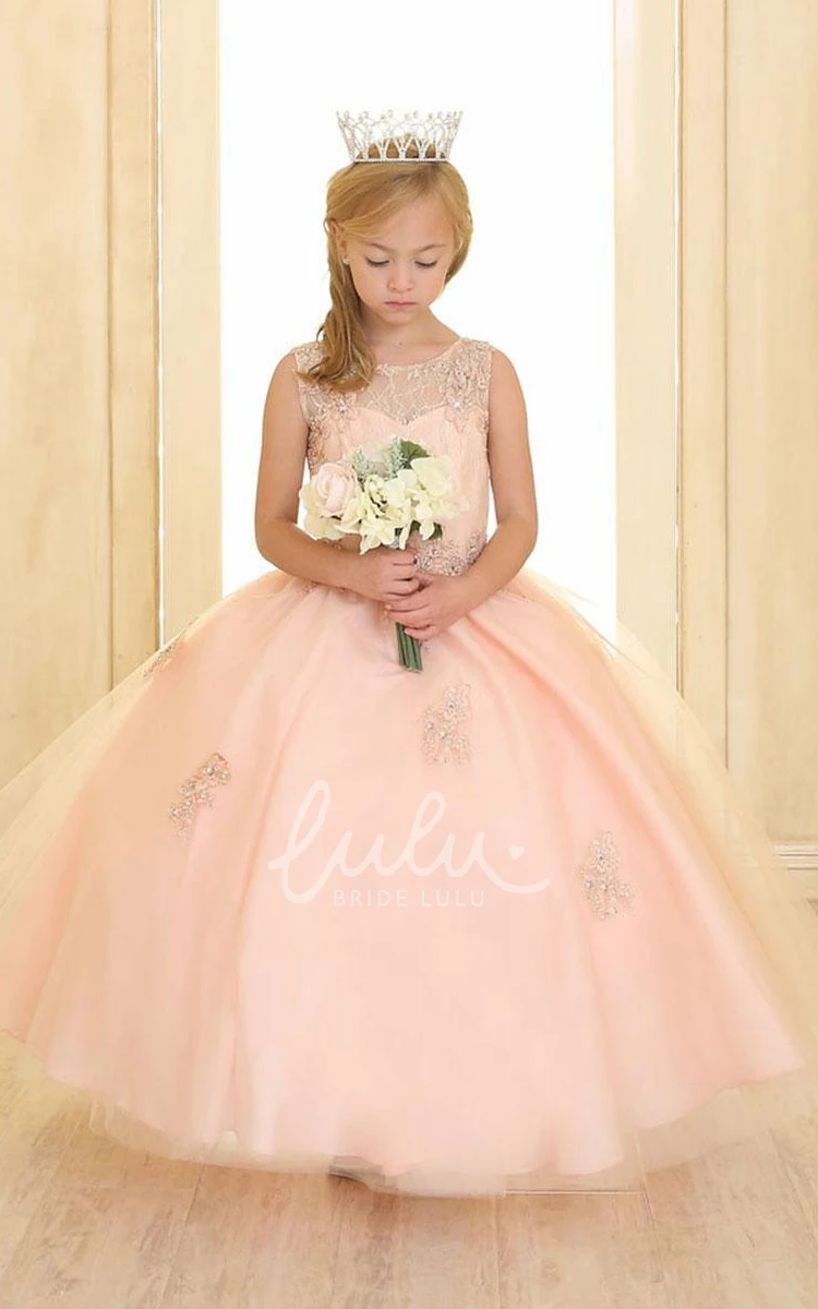 Tiered Lace Tulle Flower Girl Dress with Beading Wedding Dress