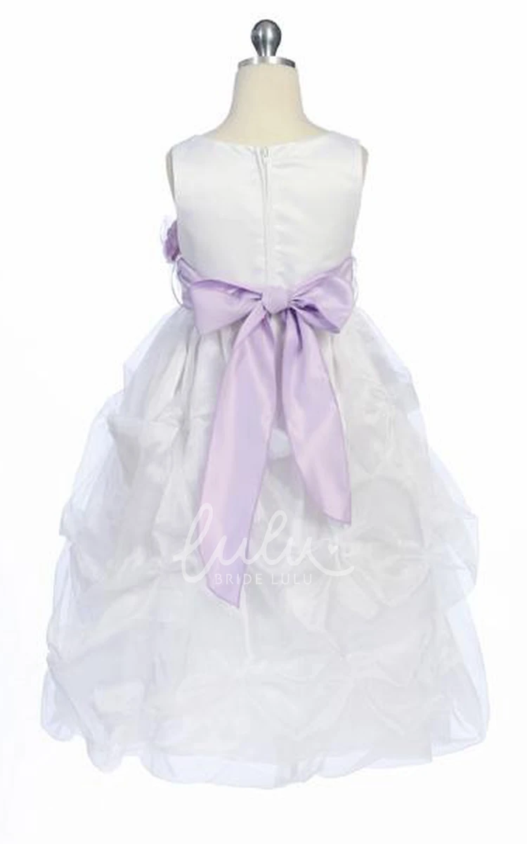 Organza & Satin Tea-Length Flower Girl Dress with Ruched Design