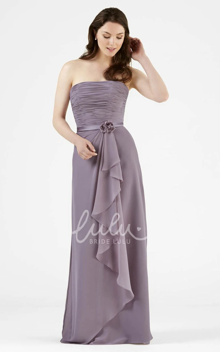 Ruched Strapless Chiffon Bridesmaid Dress with Flower and Draping Simple and Stylish