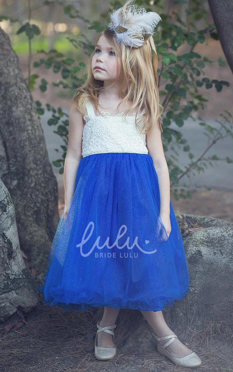 Tiered Tulle&Satin Flower Girl Dress Tea-Length Unique Bridesmaid Dress