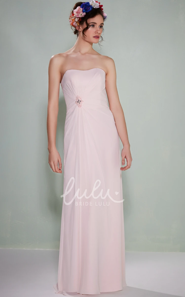 Chiffon Strapless Ruched Bridesmaid Dress with Broach Elegant Bridesmaid Dress