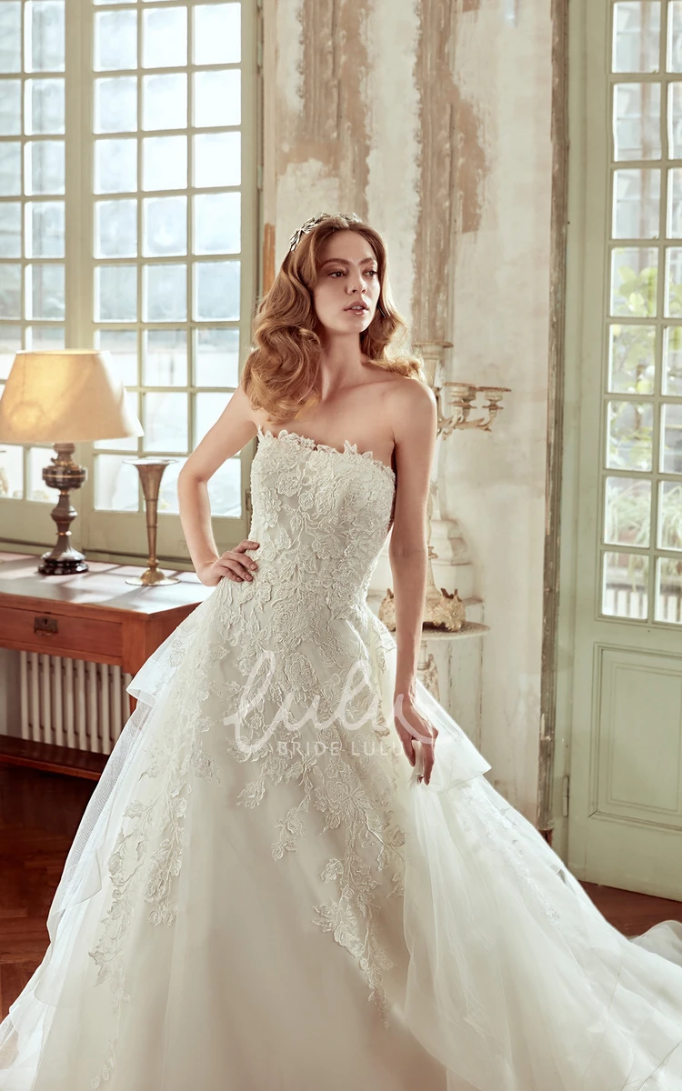 A-Line Lace Embroidered Bodice Wedding Dress with Multi-layer Tulle Skirt Classy Bridal Dress