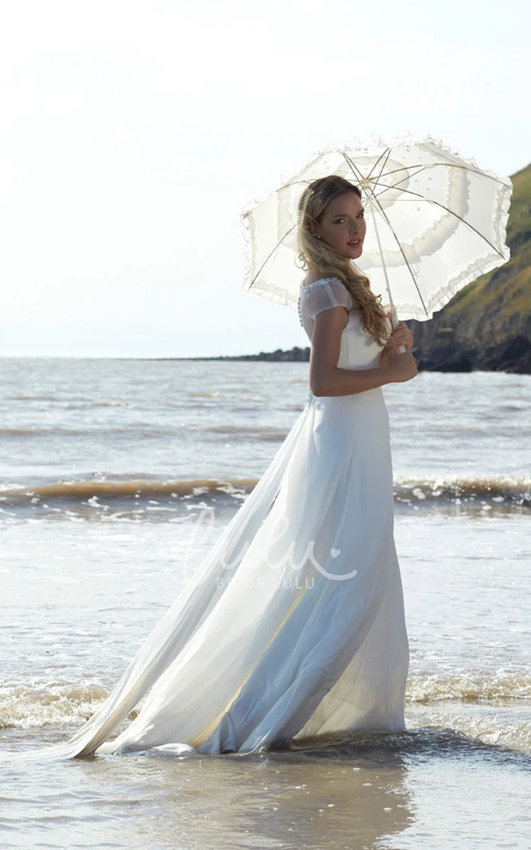 Chiffon A-Line Wedding Dress with Cap Sleeves and Illusion Beading