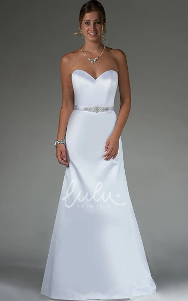 Satin Sheath Wedding Dress with Beading Sash and Removable Lace Cap-Sleeve Top