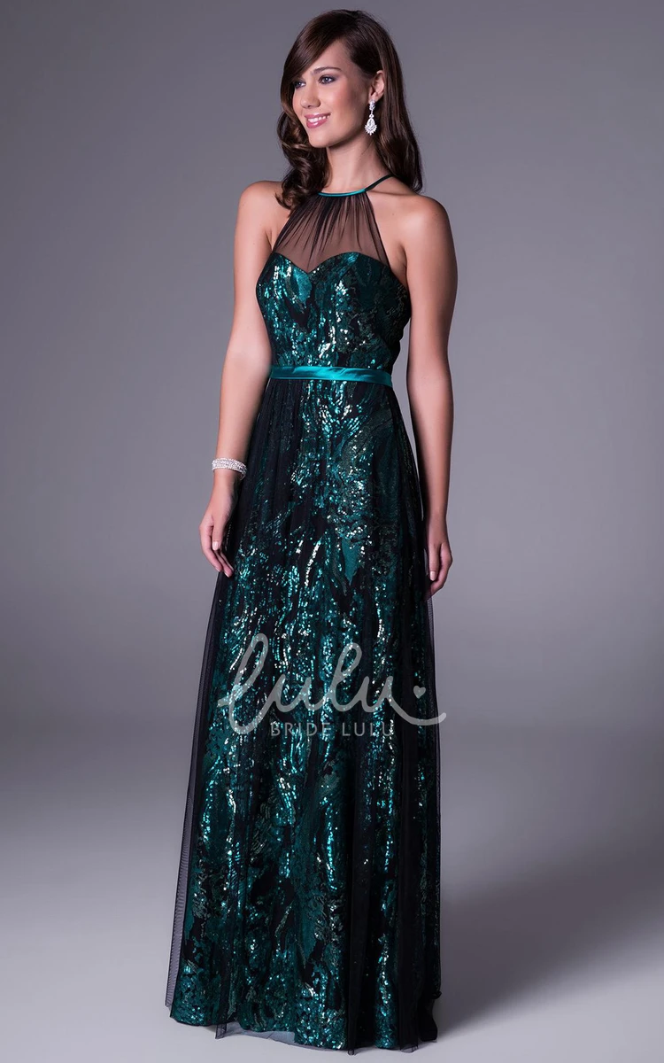 Sleeveless Sequins Prom Dress A-Line Floor-Length Glamorous Dress