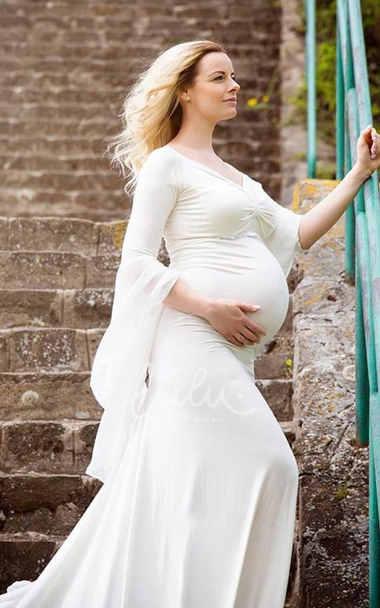 Court Train Empire Maternity Wedding Dress in Sheath Style