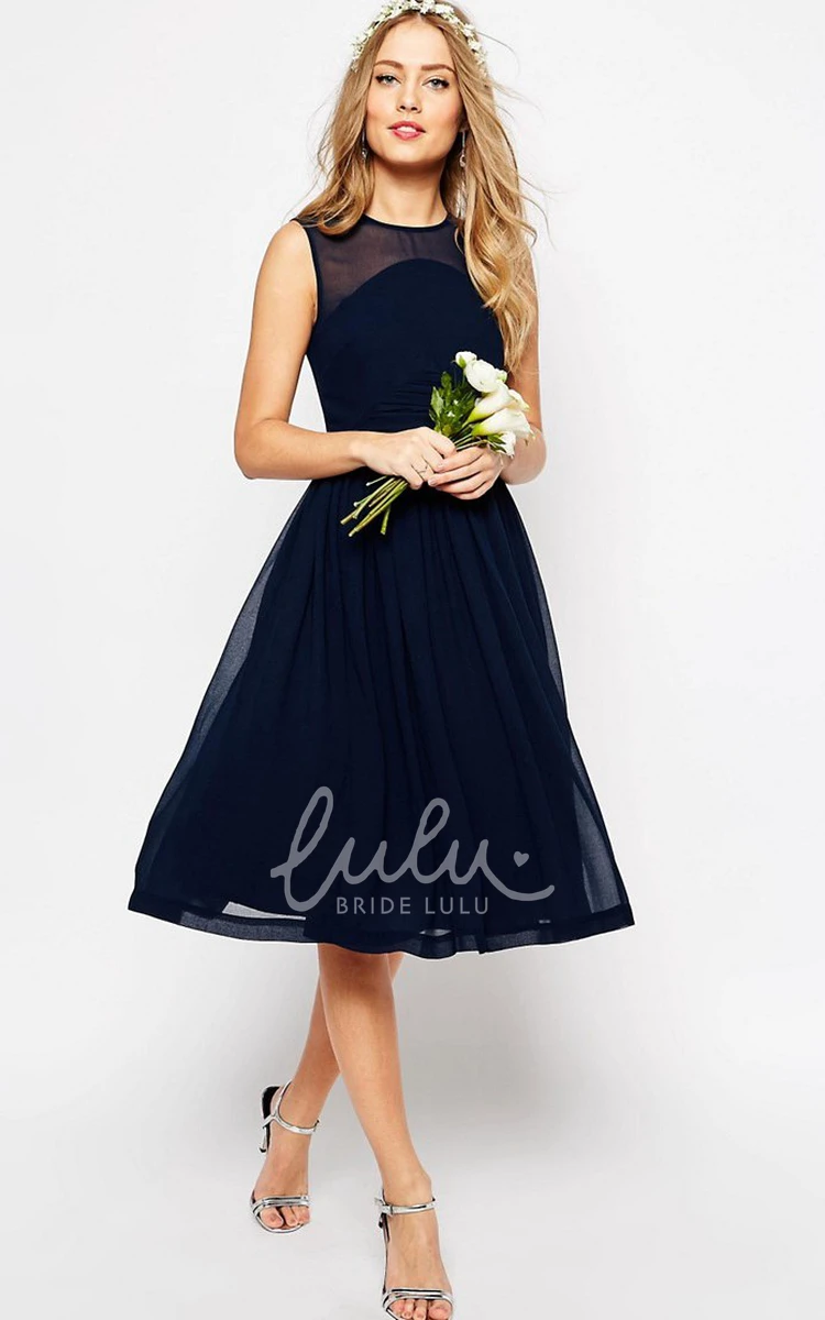 A-Line Knee-Length Pleated Chiffon Bridesmaid Dress with Scoop Neck
