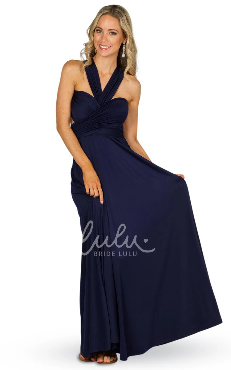 A-Line Halter Maxi Chiffon Bridesmaid Dress Sleeveless and Convertible