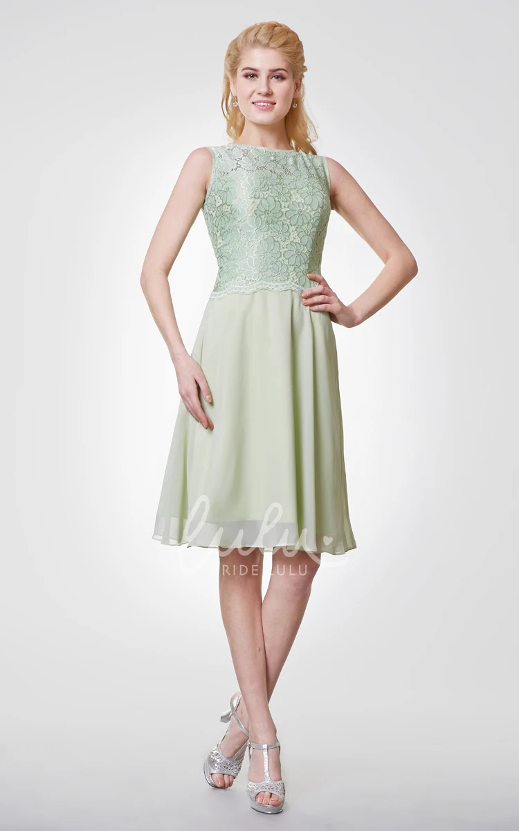 High Neck Lace and Chiffon Bridesmaid Dress