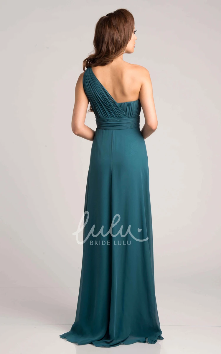 Chiffon One-Shoulder A-Line Bridesmaid Dress with Ruching Cinched Waistband