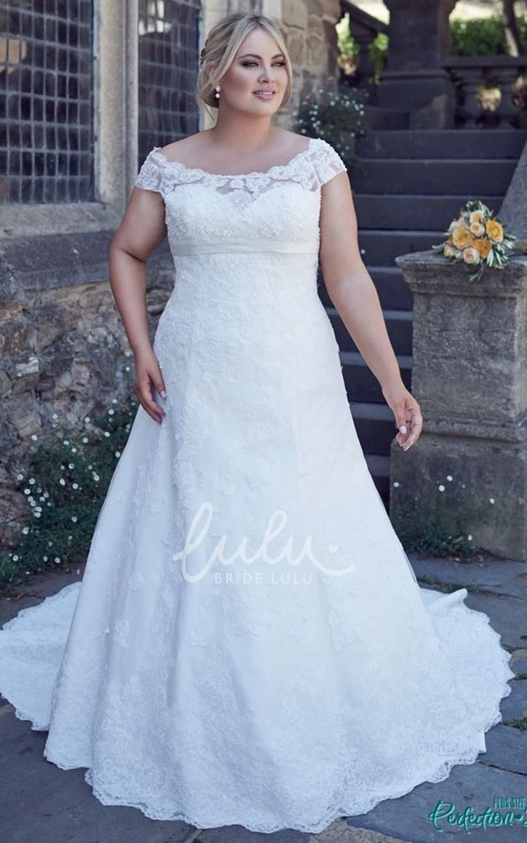 Lace-Up Plus Size Wedding Dress with Off-The-Shoulder Neckline Romantic Lace Details