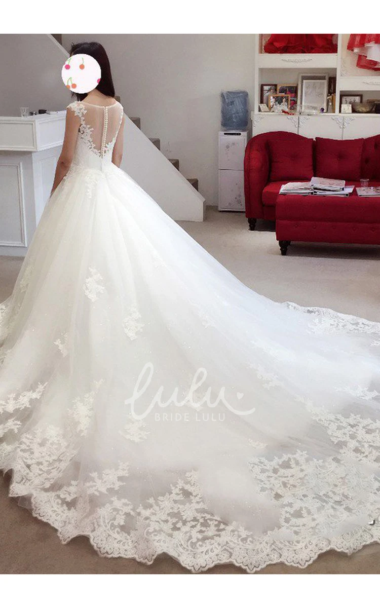 Lace Tulle Ball Gown Wedding Dress with Bateau Neckline