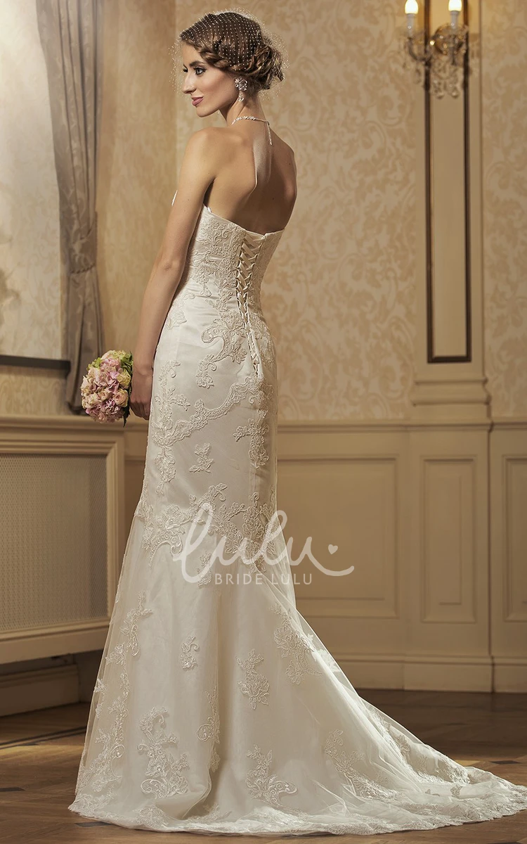 Lace Sweetheart Sheath Wedding Dress with Waist Jewelry Sleeveless & Long