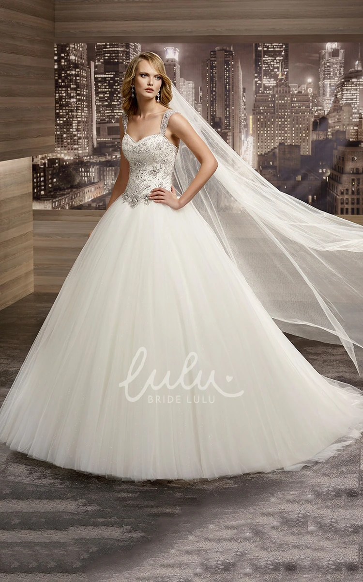 Square-Neck A-Line Bridal Gown with Beaded Corset and Puffy Skirt