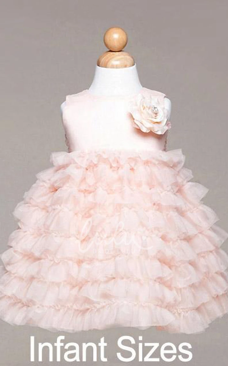 Tiered Tulle and Satin Flower Girl Dress Tea-Length Simple Women