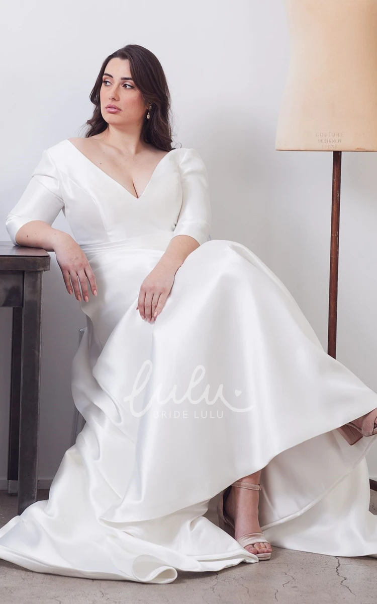 Satin V-Neck A-Line Wedding Dress with Pockets Modern Style