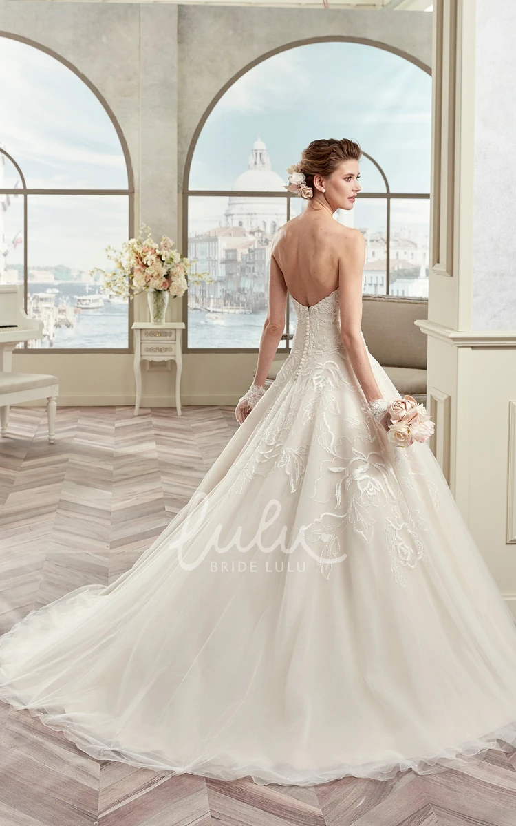 A-line Sweetheart Wedding Dress with Appliques and Brush Train Classic Elegant Bridal Gown