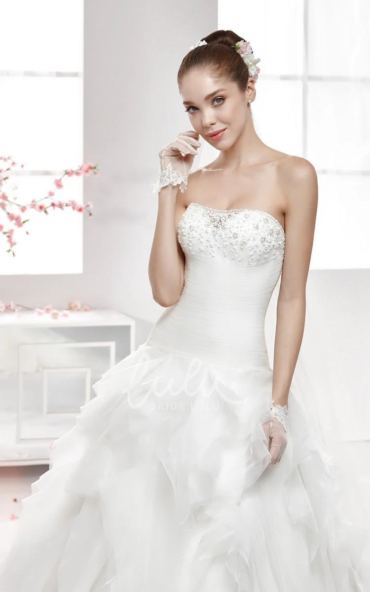 Beaded Bust Ruffled Skirt Wedding Dress with Strapless Design