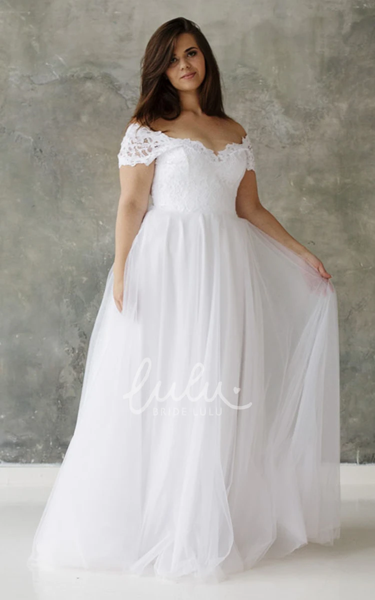 Off-the-Shoulder A Line Wedding Gown Plus Size Lace and Tulle Beauty