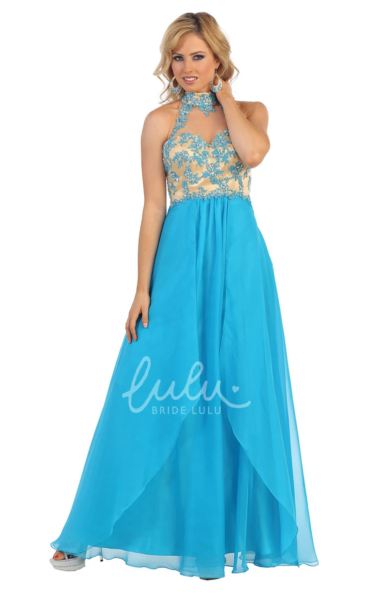 Sleeveless A-Line Chiffon Formal Dress with Keyhole and Appliques