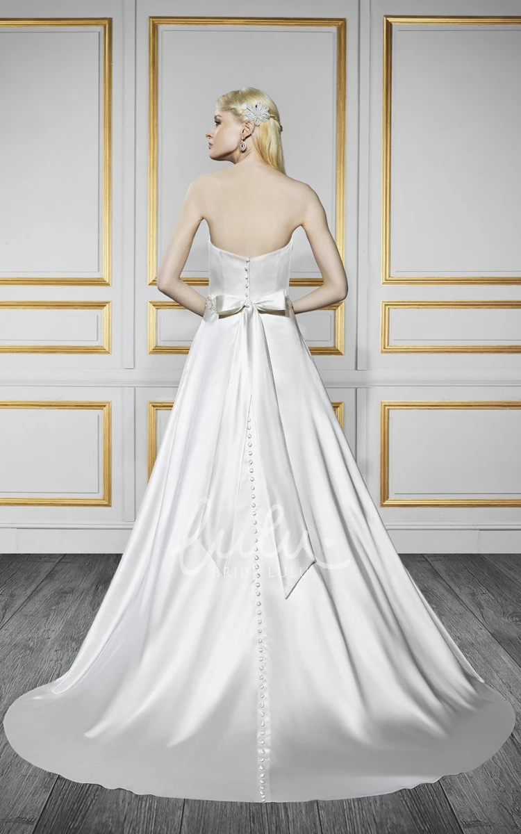 Jeweled Satin Strapless A-Line Wedding Dress with Bow and Backless Style Modern Bridal Gown