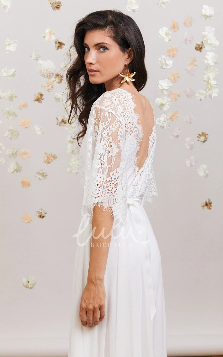 Vintage Bohemian Deep V Bridal Gown with Half Sleeves Garden Wedding Dress for Brides