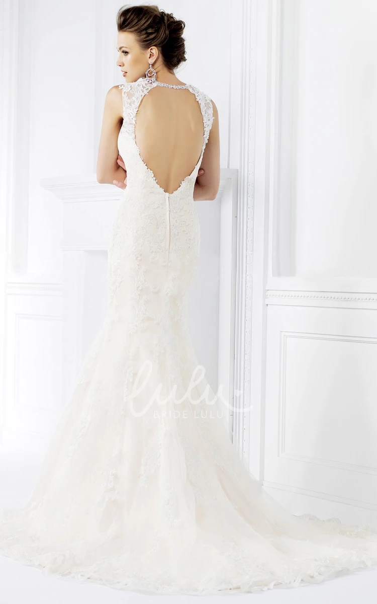 Mermaid Wedding Dress with Sleeveless Design and Jeweled Keyhole Back