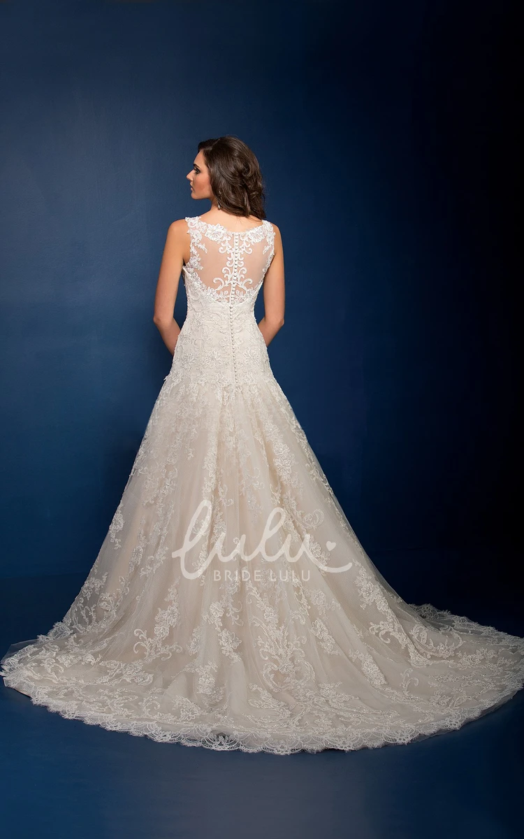 Applique Bateau-Neck Sleeveless A-Line Wedding Dress