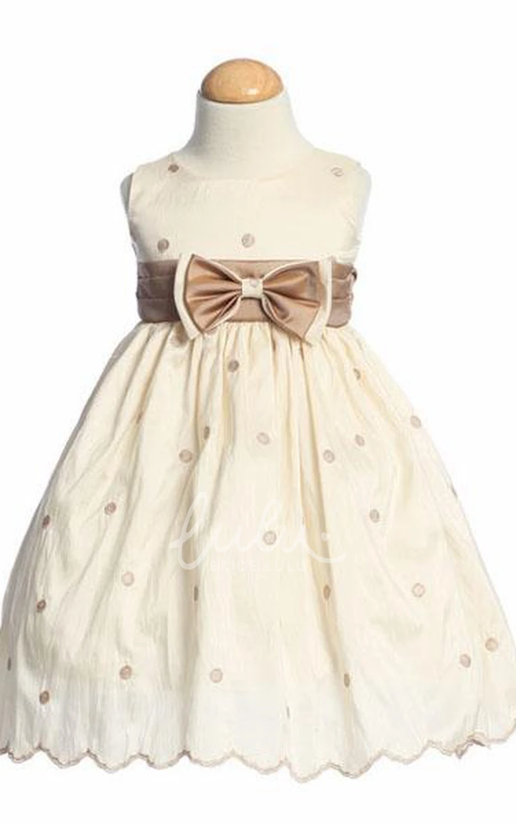 Embroidered Taffeta Tea-Length Flower Girl Dress with Bow Classy Wedding Dress