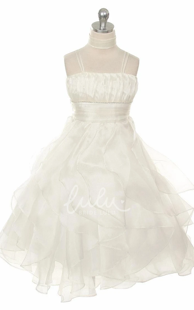 Tiered Empire Ankle-Length Organza Flower Girl Dress with Sash Modern Wedding Dress