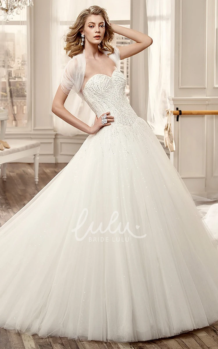 Beaded Sweetheart Wedding Dress with Long Ruched Tulle Skirt Unique