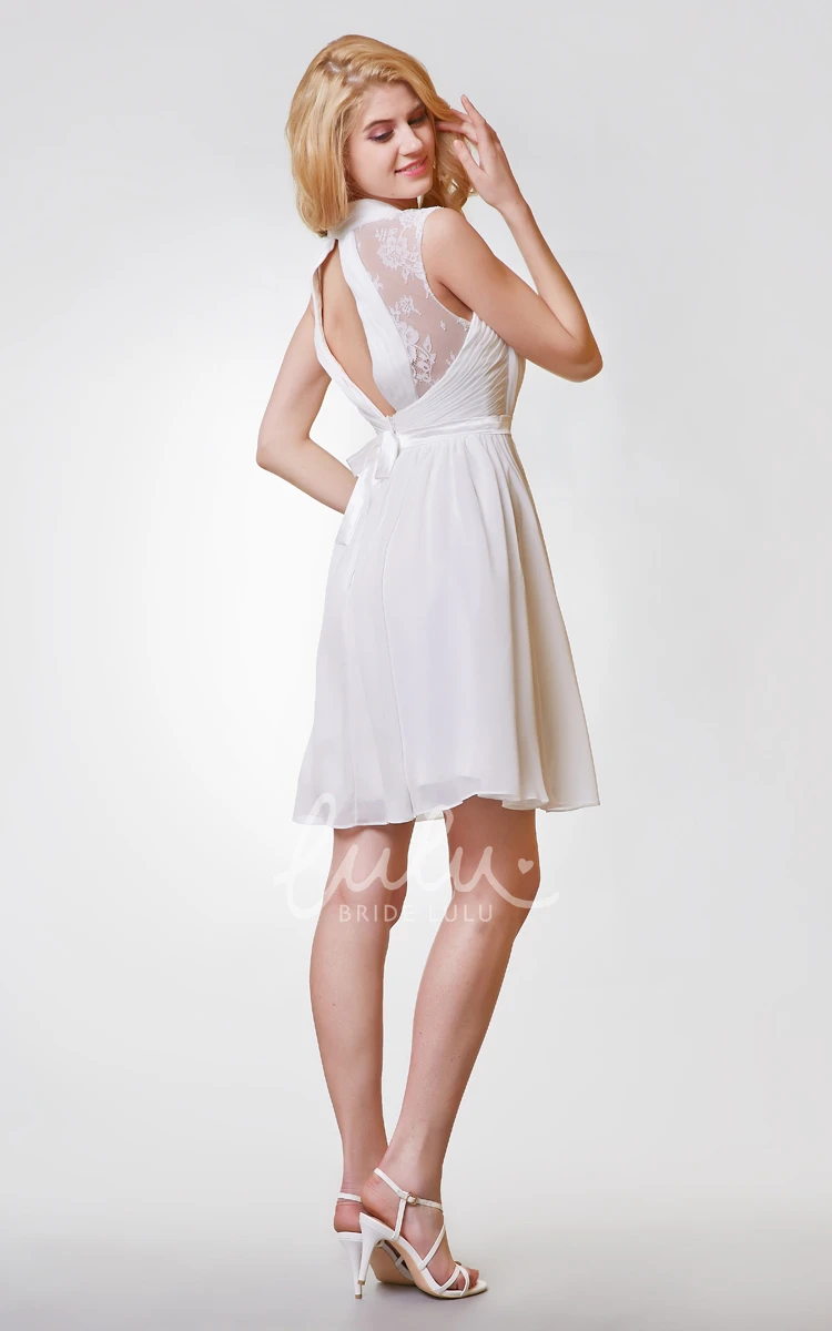 A-line Chiffon Bridesmaid Dress with V-neck Applique and Keyhole