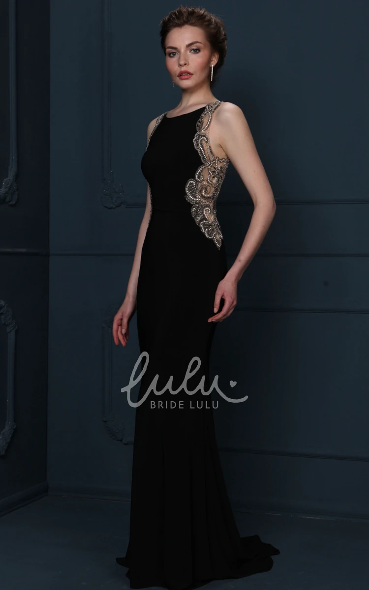 Chiffon Beaded Sleeveless Evening Dress with Brush Train Elegant Formal Dress