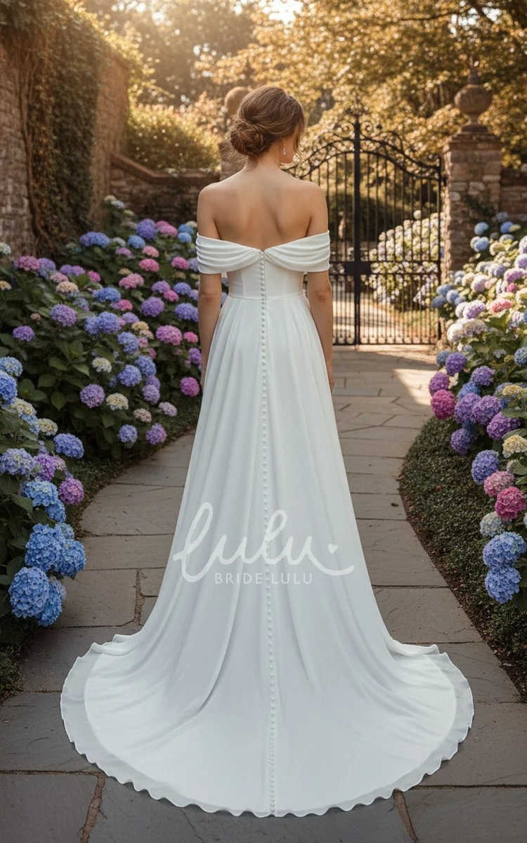 Elegant Princess Off-the-Shoulder Wedding Dress Sleeveless Ruching A-Line Chiffon Gown with Pleated