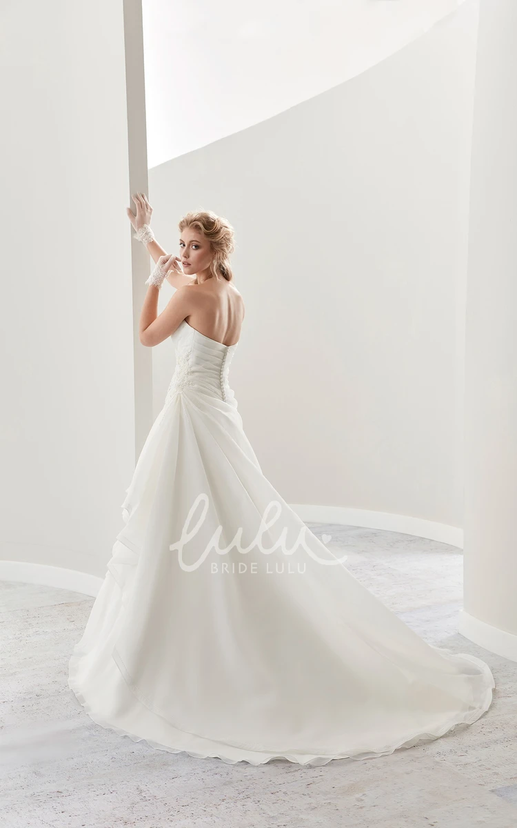 Chiffon A-Line Wedding Dress with Side Draping and Appliques Sweetheart Neck